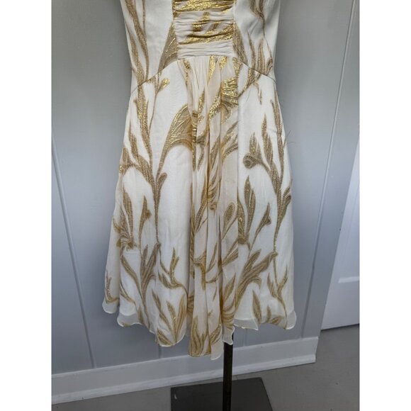Aidan Mattox White & Gold Embroidered Silk Dress Size 4 - Picture 7 of 16